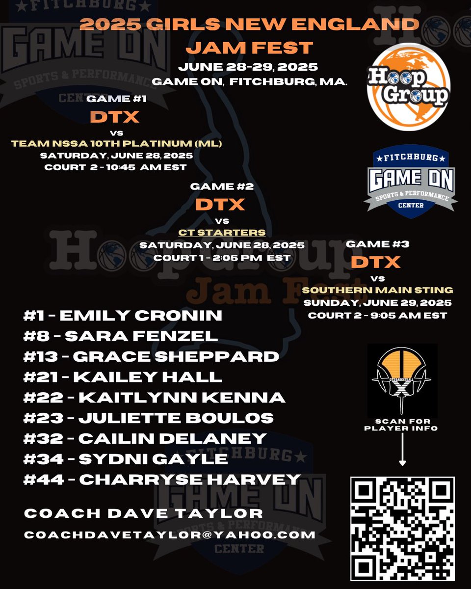 DTX Recruiting - Connecticut (@dtx_recruiting) on Twitter photo Fitchburg, Mass. is the place to be this weekend for the <a href="/HoopGroupEamonn/">Eamonn Mahar</a> Girls Jamfest! Here’s the updated schedule for the <a href="/DTXBasketball/">DTX BASKETBALL</a> Girls 17U squad! Talent for all levels of college basketball!
<a href="/coachdavetaylor/">Dave Taylor</a> Fitchburg, Mass. is the place to be this weekend for the <a href="/HoopGroupEamonn/">Eamonn Mahar</a> Girls Jamfest! Here’s the updated schedule for the <a href="/DTXBasketball/">DTX BASKETBALL</a> Girls 17U squad! Talent for all levels of college basketball!
<a href="/coachdavetaylor/">Dave Taylor</a>