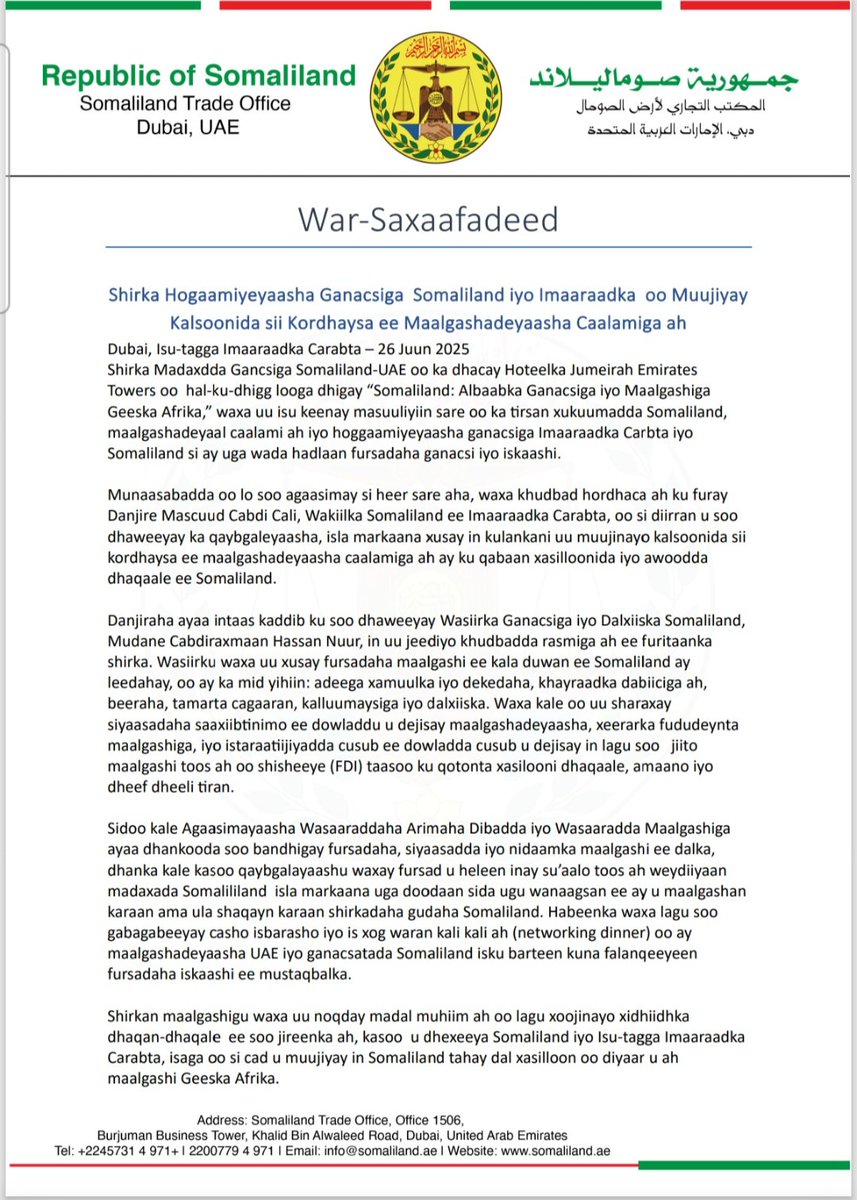 MFA Somaliland tweet media