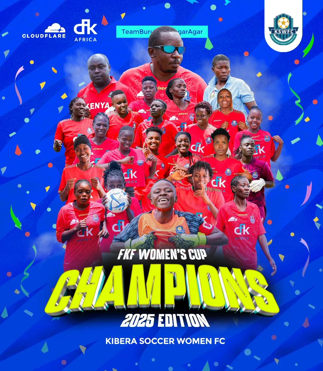 Our <a href="/KiberaSoccerFC/">Kibera Soccer FC</a> Women are FKF Women's Cup CHAMPIONS🎉🎉🎉🎊🎊 - hongera ladies! You make #Kibera proud.

#LadiesFootballKe
#KiberaNiSoccer
#TeamBurudani
#AgarAgar