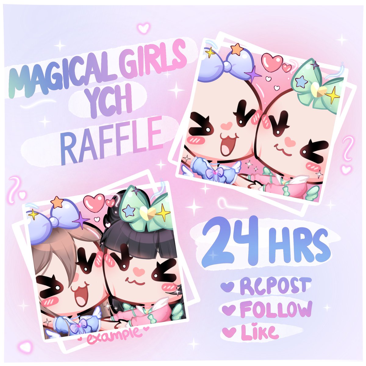 💫24 HR RAFFLE / GIVEAWAY ✨

💙MAGICAL GIRLIES YCH is now OUT, it's available on my vgen but i'll be running a quick raffle 
🩷 REPOST, LIKE &amp; FOLLOW to participate