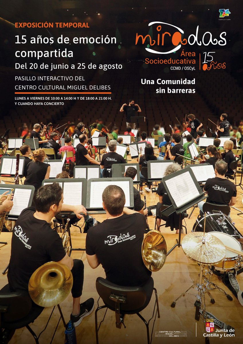 🎵El programa socioeducativo 'MiraDas' de la <a href="/OSCyL_/">OSCyL</a> y el <a href="/CCMDCyL/">CCMD CyL</a> cumple 15 años

🎻Celebra su trayectoria con la exposición '15 años de emoción compartida. Una Comunidad sin barreras'
📆Hasta el 15/08 en el Pasillo Interactivo del CCMD
👤Entrada libre

comunicacion.jcyl.es/web/jcyl/Comun…