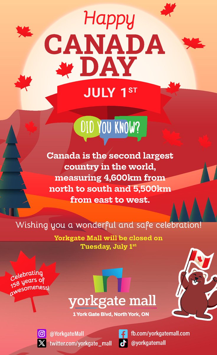 Have a safe and happy Canada Day weekend celebration, eh!  🇨🇦

Celebrating 158 years on Tuesday, July 1st

Open Sat., June 28th, 9:30am – 6pm

Open Sunday, June 29th, 12noon – 5pm

Open Monday, June 30th, 10am – 9pm

CLOSED Tuesday, July 1st, for Canada Day

Happy Canada Day, Eh!