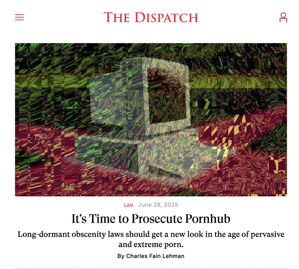 Charles Fain Lehman (@charlesflehman) on Twitter photo Yesterday, the Supreme Court handed a victory to states looking to control kids' access to porn. But the policy won't do much to deal with the bigger problems it's causing.
What will? Prosecuting distributors under federal obscenity law. My latest <a href="/thedispatch/">The Dispatch</a>: Yesterday, the Supreme Court handed a victory to states looking to control kids' access to porn. But the policy won't do much to deal with the bigger problems it's causing.
What will? Prosecuting distributors under federal obscenity law. My latest <a href="/thedispatch/">The Dispatch</a>: