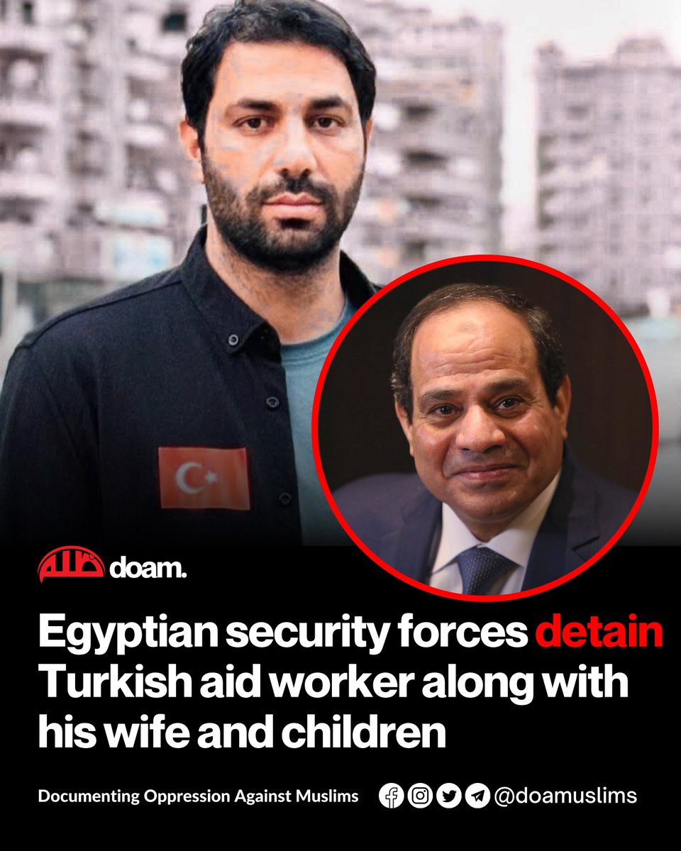 doamuslims's tweet photo. Testimony of Turkish aid worker Ali Rıza Topkan who was detained by Egyptian security forces because he wanted to deliver aid to #Gaza. #Egypt #Turkey

I went to Cairo with my family to help Gaza. To provide aid to the wounded there, especially those in need. Our intention was to provide financial and food support, to chat with them, to be with them and to boost their morale.

But nothing went as planned…

Immediately after completing the passport procedures, the Egyptian police detained me. Before I knew what was happening, they asked for my phone. At that moment, it dawned on me, if I can't tell anyone, I'll be lost here.

I quickly sent a message to a translator friend of mine living in Egypt: “I have been arrested, please notify my family.”

A few seconds after I sent the message, my phone was taken away and I never got it back.

I later learned that that brother of ours had delivered my message to Eyyüp Yaşar from Türkiye.

And in this way, news about my arrest spread in Türkiye. But my brother paid a heavy price for this…

They raided his house at 12 o'clock at night. They put a sack over his head and took him away in front of his wife and children. They tortured him in the dungeon and electrocuted him.

There is currently serious damage to his kneecaps and feet. His only crime was helping me! 

I was taken in for questioning.

No food, no water, no sleep for 48 hours. 
Constantly on your feet, threatening, insulting, pressuring. 

Their questions were always the same:
— Why are you helping Gaza?
— How many times have you been abroad?
— Why Gaza?

And the threat:
“We will kill you here. No one will find your bodies.”

There was no news from my children.
I was taken to a closed, windowless area in the dungeon.

Then I heard the crying of my children…
I realised they were close.

I begged a woman cleaning through the doorway: "Please bring food to my children. They are hungry. Please."

I gave him some money. He accepted. He came at midnight and took me to my children…

I will never forget the sight I saw:

My wife and children in a dark room of 4 square meters: Zeynep, Maryam, Abu Bakr, Aqsa. They fell asleep, exhausted from hunger.

I kissed and hugged my children…
I had brought cake. I gave it to them. They ate it like they were attacking each other.

They have been open for days…

They were living on the ground, in filth.
No hygiene. No cleaning. They would eat again whatever was spilled on the floor. Abdominal pain and diarrhea had begun…

The Egyptian police insulted my wife in the most serious way. I leave them to Allah.

There we were given only one piece of bread a day. But there were pieces of stone in it.
I didn't eat a single bite for 4 days. Only water. I couldn't eat when my children were hungry.

I prayed to my Lord: “Oh Allah, don't make my children pay the price for this.

On the one hand I was reading the Quran. On the other hand I was praying. But now I had acceptance inside me:

We won't be able to get out of here. My children will slowly get sick and we will silently perish here.

But Allah made a way…

Thanks to our brothers who are our voice in Türkiye. 

A strong public opinion has formed.
Our state has taken action.

We later learned that we were released upon the instructions of our Minister of Foreign Affairs, Mr. Hakan Fidan.

We owe this freedom first to Allah, then to our brothers, and then to our state.

There I realised what a blessing it was for my children to even see my family.

And let me also say this:

The only reason I was there was Gaza.
If all this is a crime,
I will continue to commit this crime.
Because helping Gaza is not a crime, it is an honour.

Today, there are still brothers in Egypt who are in my place, rotting in the same dungeons. We left, but the place was still full.