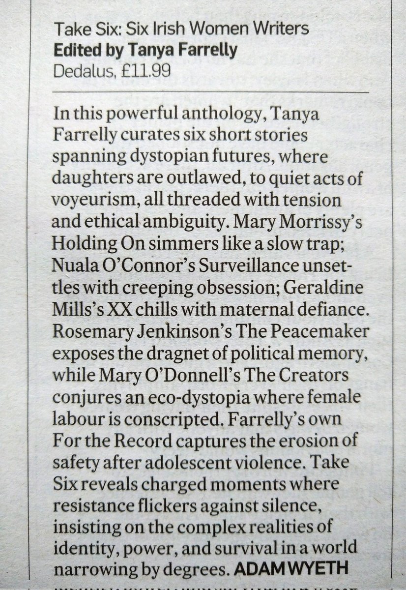 Tanya Farrelly (@tanyafarrelly) on Twitter photo A lovely review of Take Six: Six Irish Women Writers in this morning's <a href="/IrishTimes/">The Irish Times</a> with big thanks to Adam Wyeth and <a href="/MartinDoyleIT/">Martin Doyle</a> 🙏 <a href="/dedalusbooks/">Dedalus Books</a> #bookstagram #bookreview #irishwriters #stories <a href="/RTEArena/">RTE Arena</a> A lovely review of Take Six: Six Irish Women Writers in this morning's <a href="/IrishTimes/">The Irish Times</a> with big thanks to Adam Wyeth and <a href="/MartinDoyleIT/">Martin Doyle</a> 🙏 <a href="/dedalusbooks/">Dedalus Books</a> #bookstagram #bookreview #irishwriters #stories <a href="/RTEArena/">RTE Arena</a>