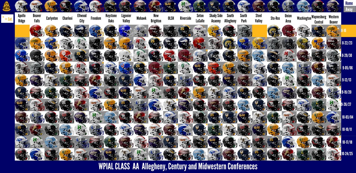 The WPIAL <a href="/WPIAL_Blitz/">WPIAL Blitz</a>  Class 2A  master schedule.

2A consists of 22 teams and is made up of Allegheny, Century and Midwestern Conferences.

White boxes are home and grey are away
Boxes with an * are Saturday games.
3rd row are scrimmages and generally start at 10 AM.