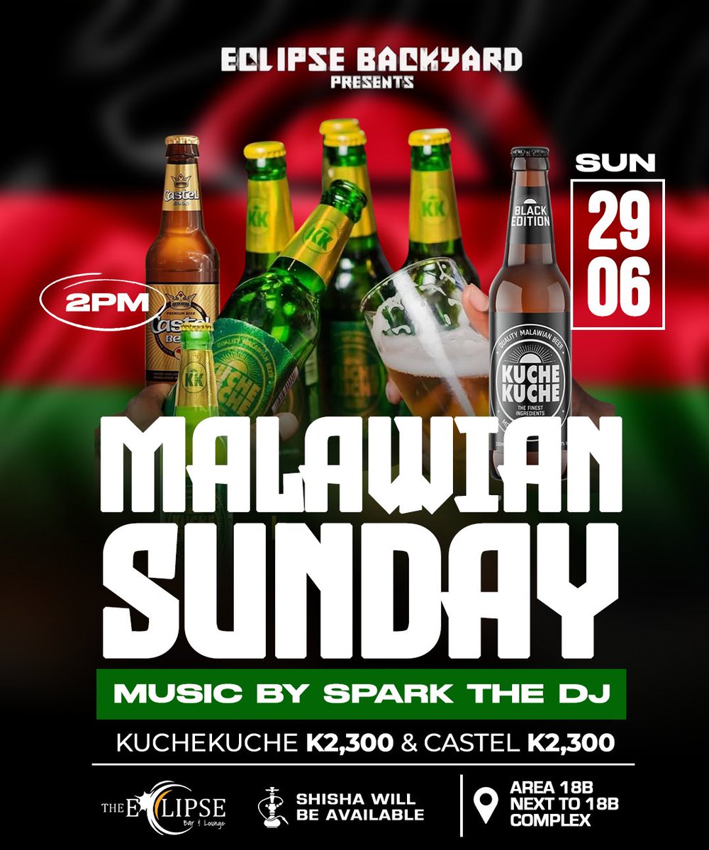 Kukwithu's tweet photo. Eclipse Backyard Presents
Malawian Sunday🚨🚨
29 June | Tomorrow👀
2PM 🕧
Eclipse the home of entertainment
📍Area 18B Next to 18B Complex
#EclipseBackyard
#MalawianSunday
#Area18B https://t.co/oG3K7RgDhk