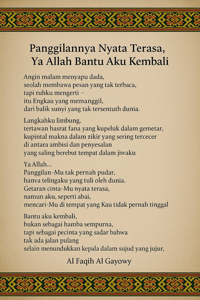 AlgayowY99's tweet photo. > Tak semua panggilan terdengar telinga.
Beberapa hanya bisa dirasakan oleh jiwa.

📌 https://t.co/VI7hrlDuyL , untuk yang ingin kembali .

#FilsafatHidup #PuisiSufisme #RuhYangResah #PanggilanJiwa https://t.co/pocWHsEQ0A