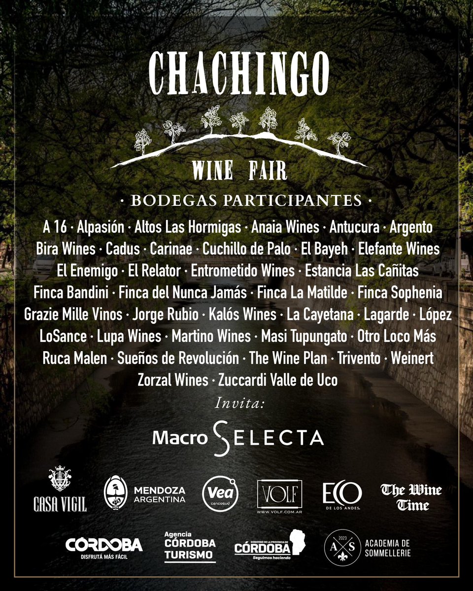 Estas son las bodegas que nos van a acompañar en la edición Córdoba de Chachingo Wine Fair de los días 4 y 5 de Julio…

Los esperamos!!