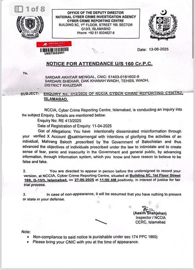 سردار اخترمینگل کو مختلف حربوں سے سیاسی جدوجہد سے دستبردار کرانے کی سازشیں شرمناک ہیں۔ بلوچ سیاسی قائدین پر بے جا الزامات،تھری ایم پی او،فورتھ شیڈیول،سائبر کرائم جیسے ہتھکنڈے بدترین آمریت ہے۔