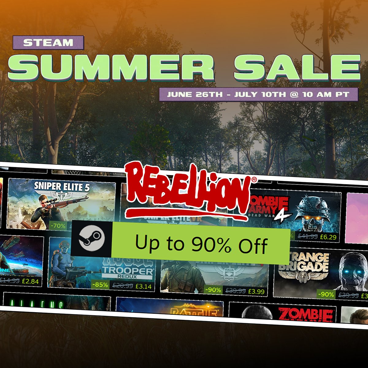Longer summer days = longer gaming sessions 🧠✅

Stock up your library with some of our best titles, up to 90% OFF
👉 reb.to/RebSteamSummer…