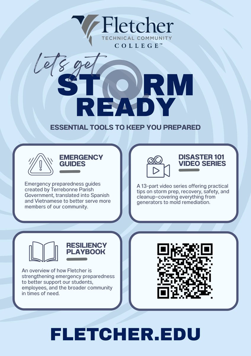 Stay storm ready this hurricane season!
Visit our Community Resources Page for a full library of tools and guides to help you plan before, during, and after a storm: fletcher.edu/community-reso…

Other helpful links:
getagameplan.org/make-a-plan
gohsep.la.gov