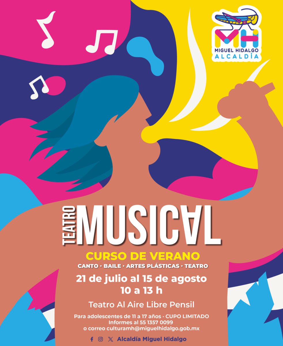 ¿Buscas un curso de verano para adolescentes?

Te invitamos al curso de Teatro Musical, en donde encontrarás actividades de canto, baile, artes plásticas y teatro, del 21 de julio al 15 de agosto.🎭

ℹ️ Para mayor información al: 55 1357 0099