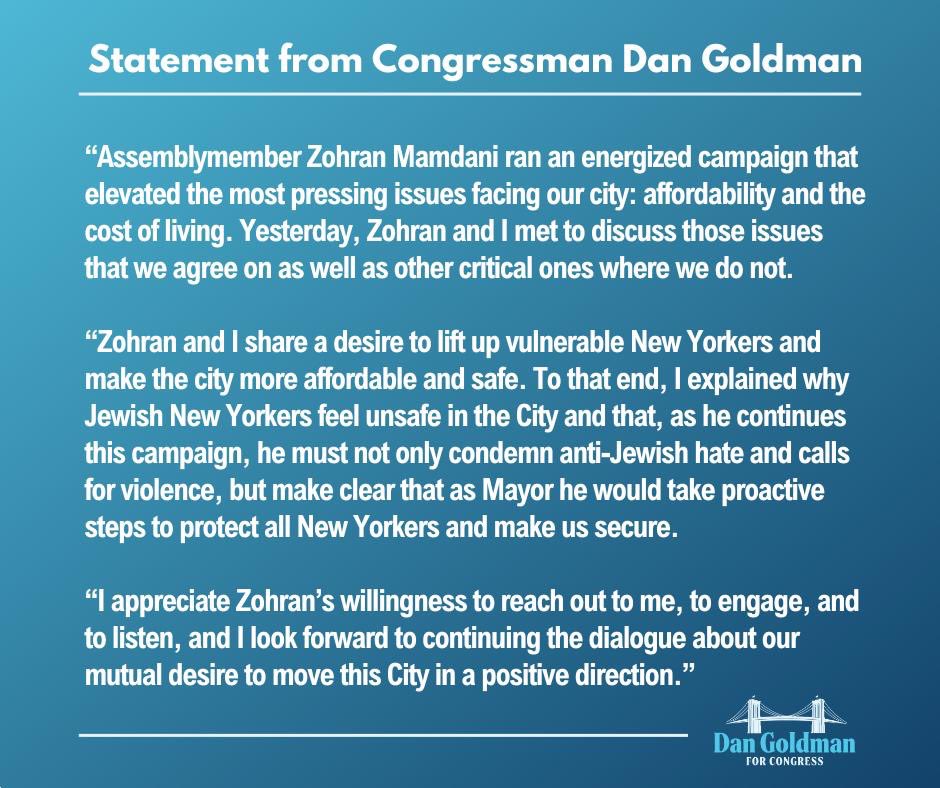 My statement after meeting with <a href="/ZohranKMamdani/">Zohran Kwame Mamdani</a>: