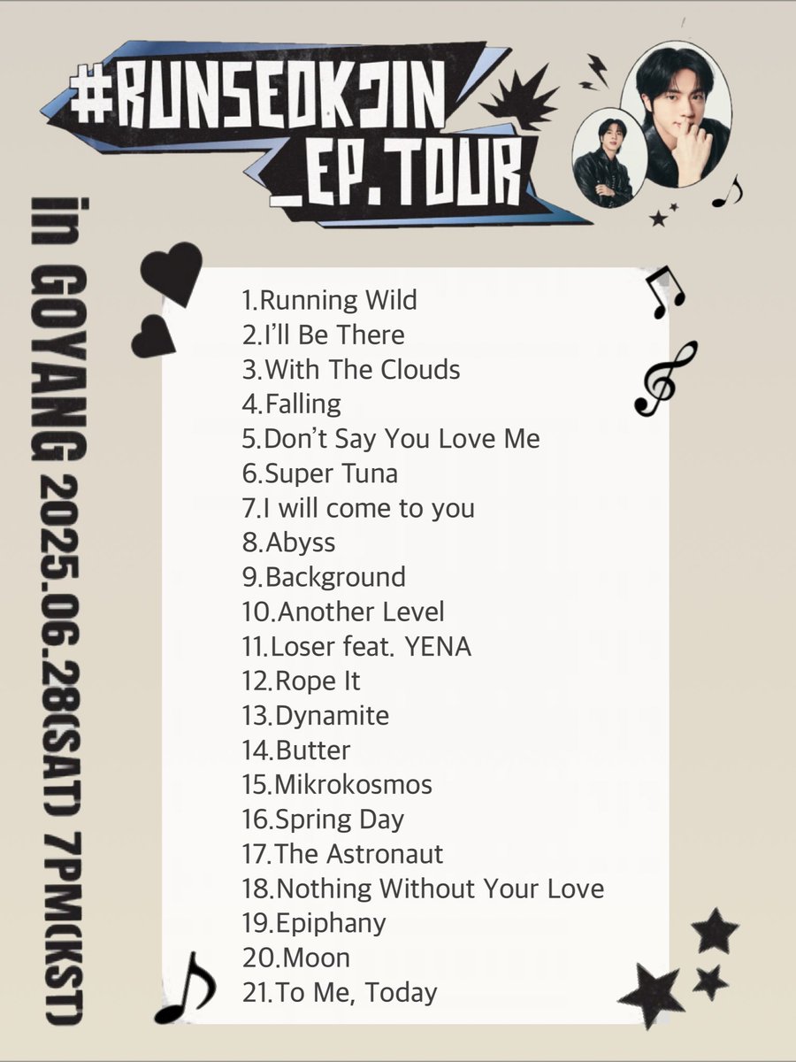 ジンくんRUNSEOKJIN_EP.TOUR コヤン DAY2 セットリスト #Jin #Jin_TOUR