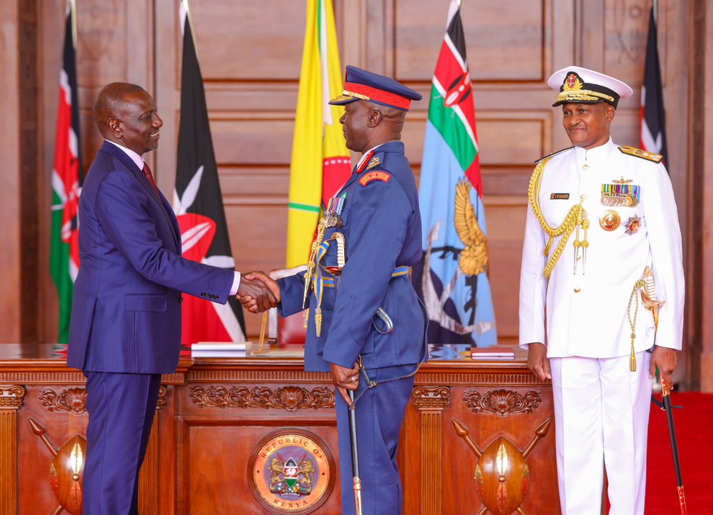 At today's Swearing-in Ceremony of Service Commanders Lt Gen David Ketter (Kenya Army) and Maj Gen Benard Waliaula (Kenya Air Force), and State Investiture of the newly appointed, promoted and redeployed Senior Officers of the Kenya Defence Forces (KDF) by His Excellency the