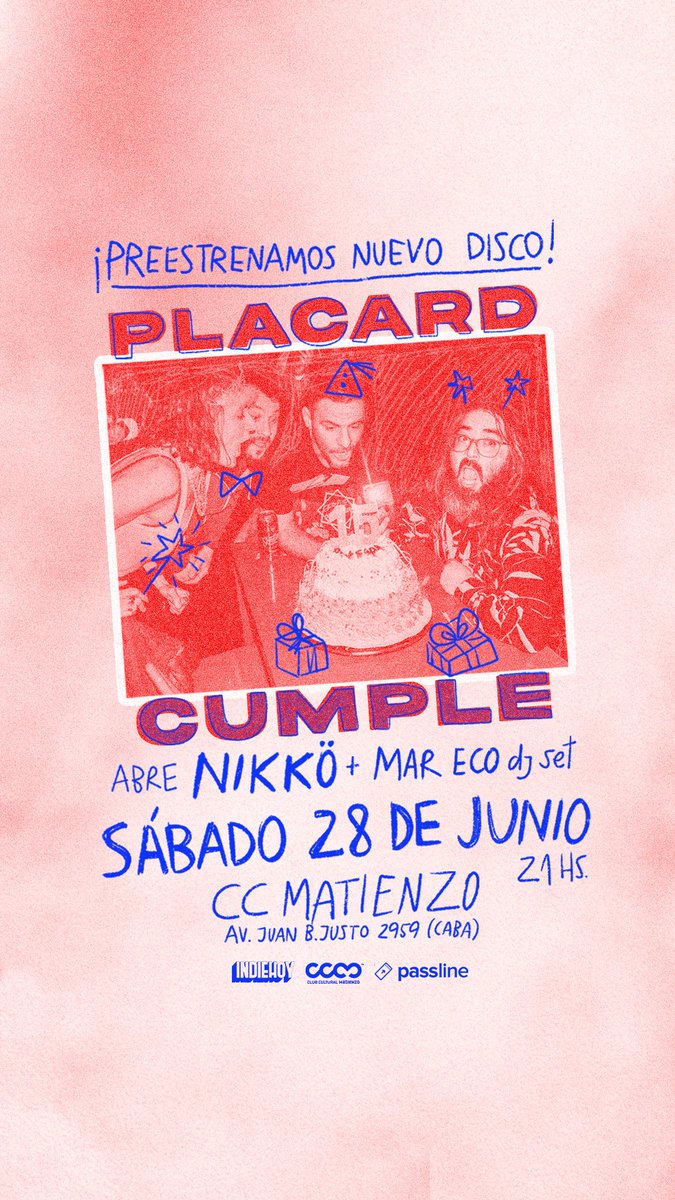 Dieciseis años hoy 🥰 amaría que vengan al preestreno del disco en <a href="/cc_matienzo/">Club Cultural Matienzo</a>. Hay calefa.

20hs puertas y mar eco dj set
21.30 nikko
22.30 <a href="/placard/">PLACARD▐▐</a> 
23.40 la torta xl con el nombre del disco nuevo 🔥

Entradas y 2x1 con <a href="/indiehoy/">Indie Hoy</a>: passline.com/eventos/placar…