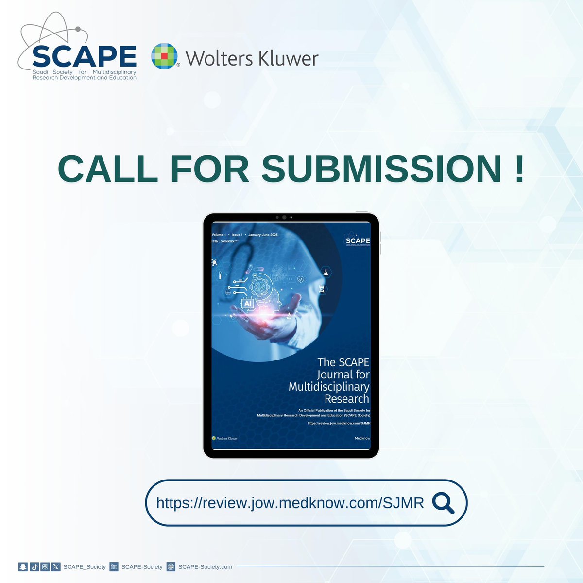 SCAPE Journal for Multidisciplinary Research is pleased to invite you to join its pioneering community in the field of multidisciplinary research!

An exceptional scientific journal that bridges research and development across various disciplines.

🔗 review.jow.medknow.com/SJMR