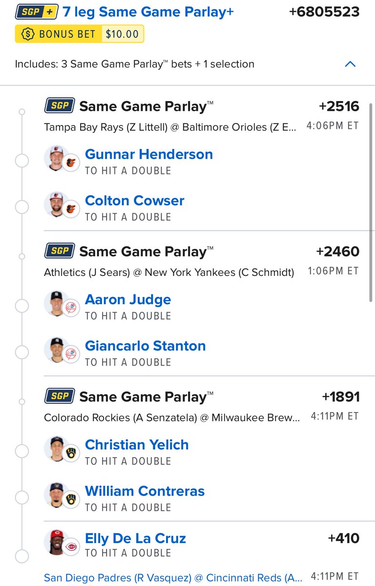 TheBettingBrew's tweet photo. MLB DOUBLES LOTTO 💰

This has about a 0.0002% chance of hitting.

Tail at your own risk ⚠️ 

#MLB #MLBLotto #MLBPicks #MLBLongshot #MLBHRLotto #GamblingX #PrizePicks #ATOBTTR  #Birdland  #RepBx https://t.co/RmTtvXvNGg