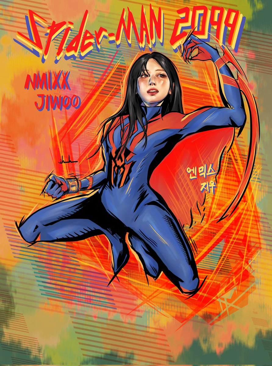 Spiderman-2099 × NMIXX JIWOO! - #NMIXX #엔믹스 #JIWOO #지우 #spiderman  #Spiderman2099 #drawing #illustration #doodle #그림 #드로잉 #일러스트 #엔믹스팬아트  #NMIXXfanart #kpopfanart