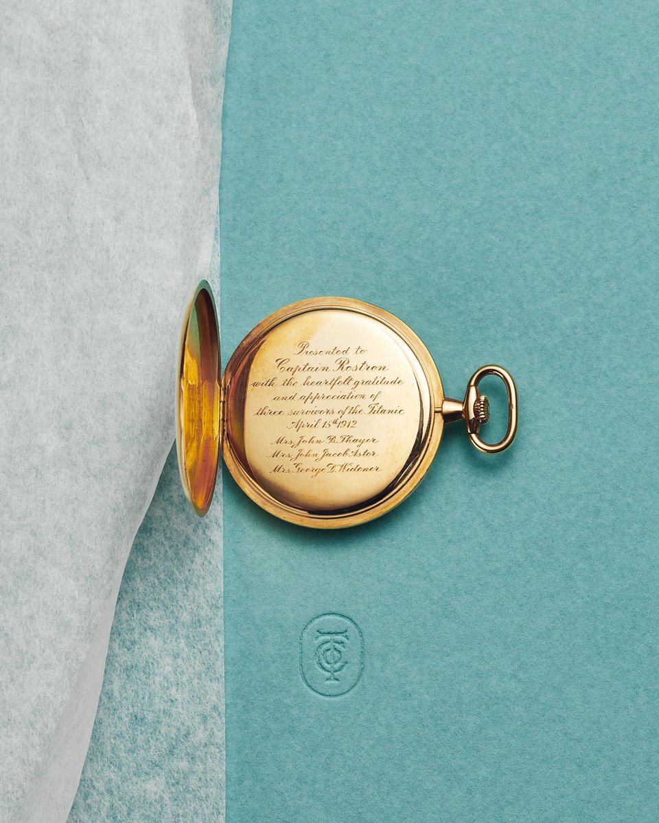 TiffanyAndCo's tweet photo. In 1912, this Tiffany &amp; Co. pocket watch was given as a tribute to Captain Arthur Rostron, whose action aboard the R.M.S. Carpathia saved nearly 700 lives in the aftermath of the R.M.S. Titanic. It is an expression of gratitude and a remarkable chapter in the House's legacy. https://t.co/gffdgDzLtA
