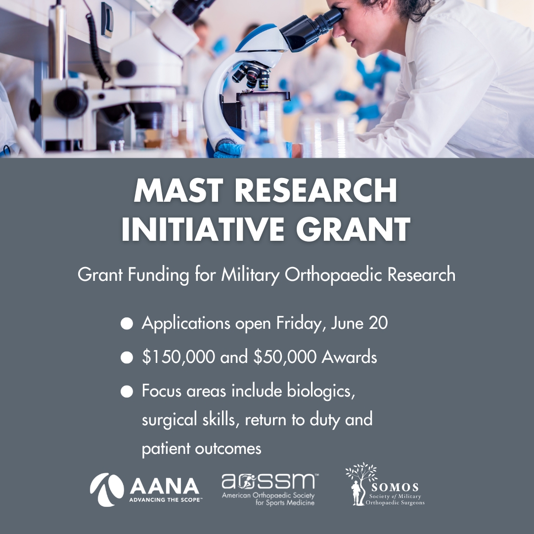 AOSSM (@aossm1972) on Twitter photo The 2025 MAST Research Initiative is now open! Got a game-changing research idea? Weāre teaming up with <a href="/AANAORG/">AANA</a> & <a href="/MilOrtho/">Society of Military Orthopaedic Surgeons</a> to bring visionary proposals to life, and yours could be next!
See details and apply:
ow.ly/UN2y50WeelR
#MilitaryMedicine #OrthoResearch The 2025 MAST Research Initiative is now open! Got a game-changing research idea? Weāre teaming up with <a href="/AANAORG/">AANA</a> & <a href="/MilOrtho/">Society of Military Orthopaedic Surgeons</a> to bring visionary proposals to life, and yours could be next!
See details and apply:
ow.ly/UN2y50WeelR
#MilitaryMedicine #OrthoResearch