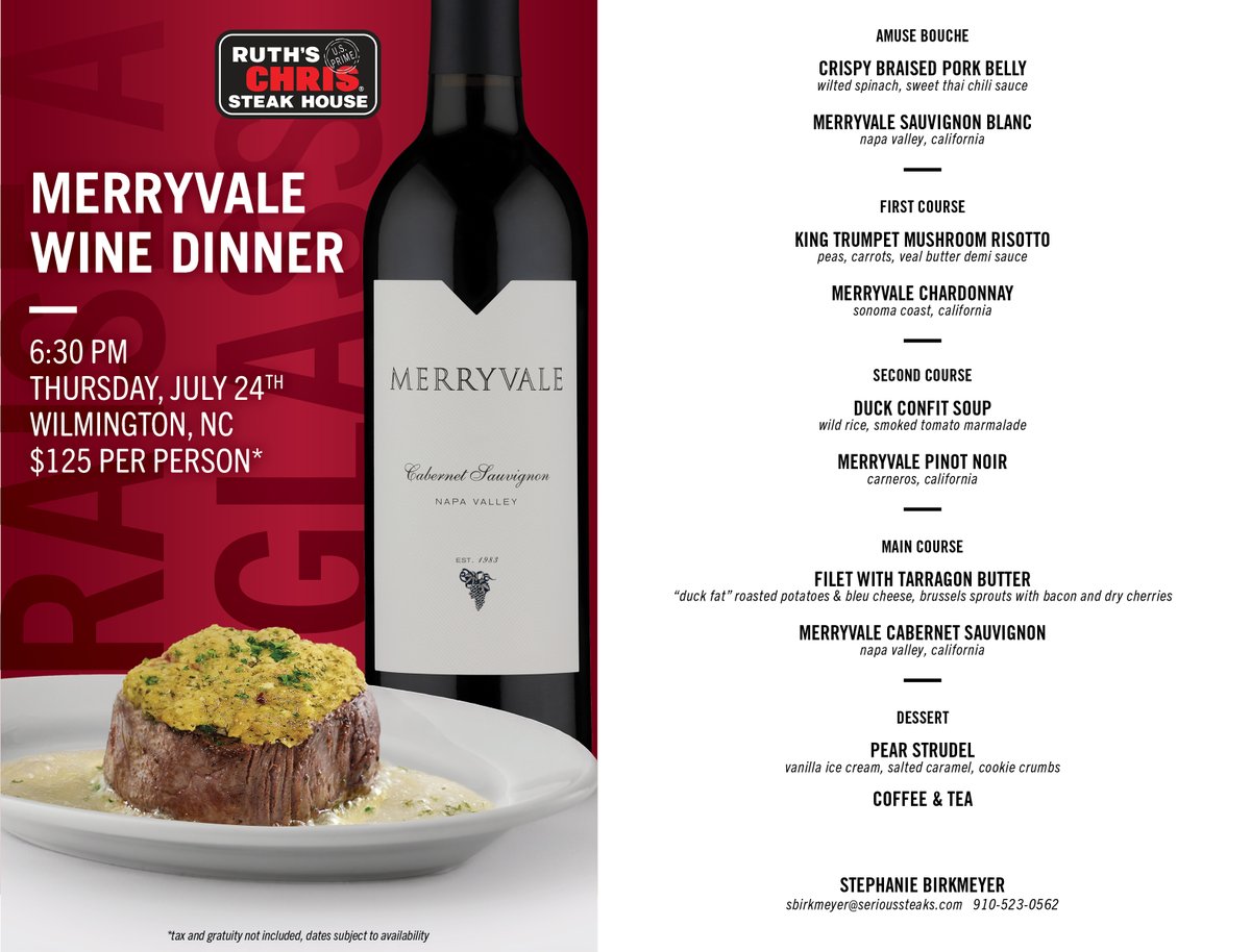 RuthsChris_WIL's tweet photo. Join Us for an Elegant Merryvale Wine Dinner! https://t.co/21OJxLrBgK