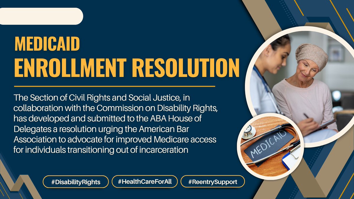 ABA_CRSJ's tweet photo. Interested in learning more about the new policies developed by the ABA CRSJ? This August, the ABA House of Delegates will consider 13 CRSJ resolutions, including one advocating for better Medicare access post-incarceration. 
🔍Explore more ABA policies ➡️ https://t.co/Fq3vbw1POk https://t.co/mb3LFgmamQ