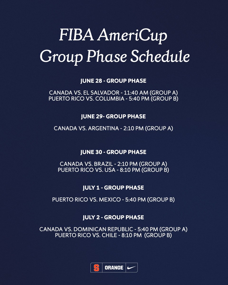 CuseWBB's tweet image. FIBA AmeriCup starts today with group play!
Watch our Orange compete with their national teams ⤵️
@kjalexan40 and @CanBball in Group A
@AngelicaVelez05 and @fbpur in Group B