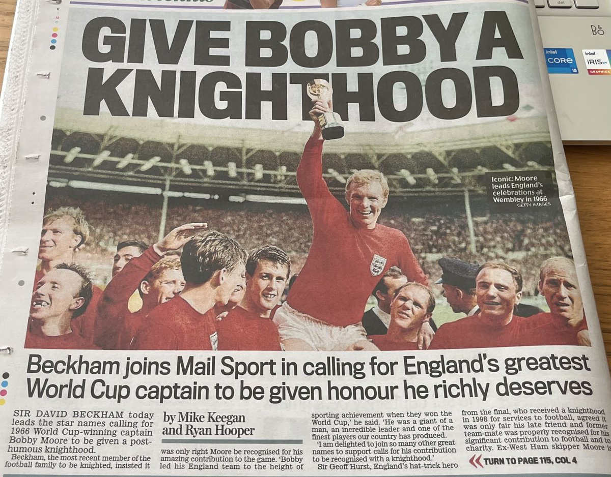 suthersuk's tweet photo. Interested to see the campaigned launched by #MailSport to get a posthumous knighthood for #BobbyMoore. This is long overdue & I support it wholeheartedly. Quite frankly it’s a disgrace that Bobby - who I’m proud to say I got to work with when I was @efl & even captained him in a match once (for the EFL staff team against an Alan Curbishley & Steve Gritt X1) - was overlooked during his lifetime and in my opinion was treated badly by @FA. Putting a statue up @wembleystadium after he died was cynical as they hardly feted him when he was alive. I wish this campaign by the @DailyMail every success.