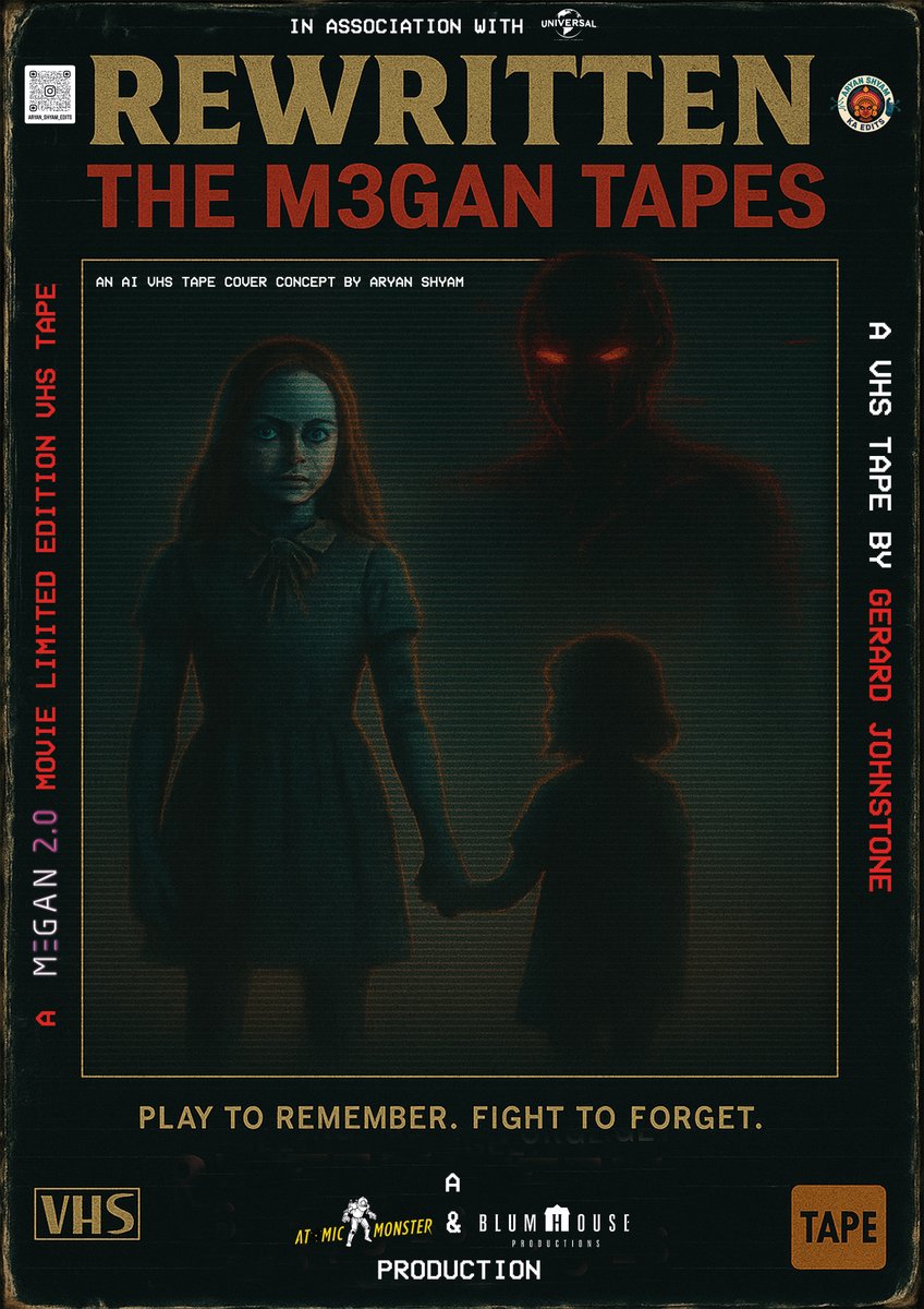 CinemawalaAryan's tweet photo. πΌ REWRITTEN: THE M3GAN TAPES
Retro horror meets AI terror in this VHS-style concept poster for #M3GAN2.0 β dropping June 27, 2025.
Created using ChatGPT + Photoshop (manual logos + titles).
π§ π Would you dare press play?
#M3GAN #AIHorror #VHSArt #MeganReturns #HorrorPoster https://t.co/p9pQPoLqDi