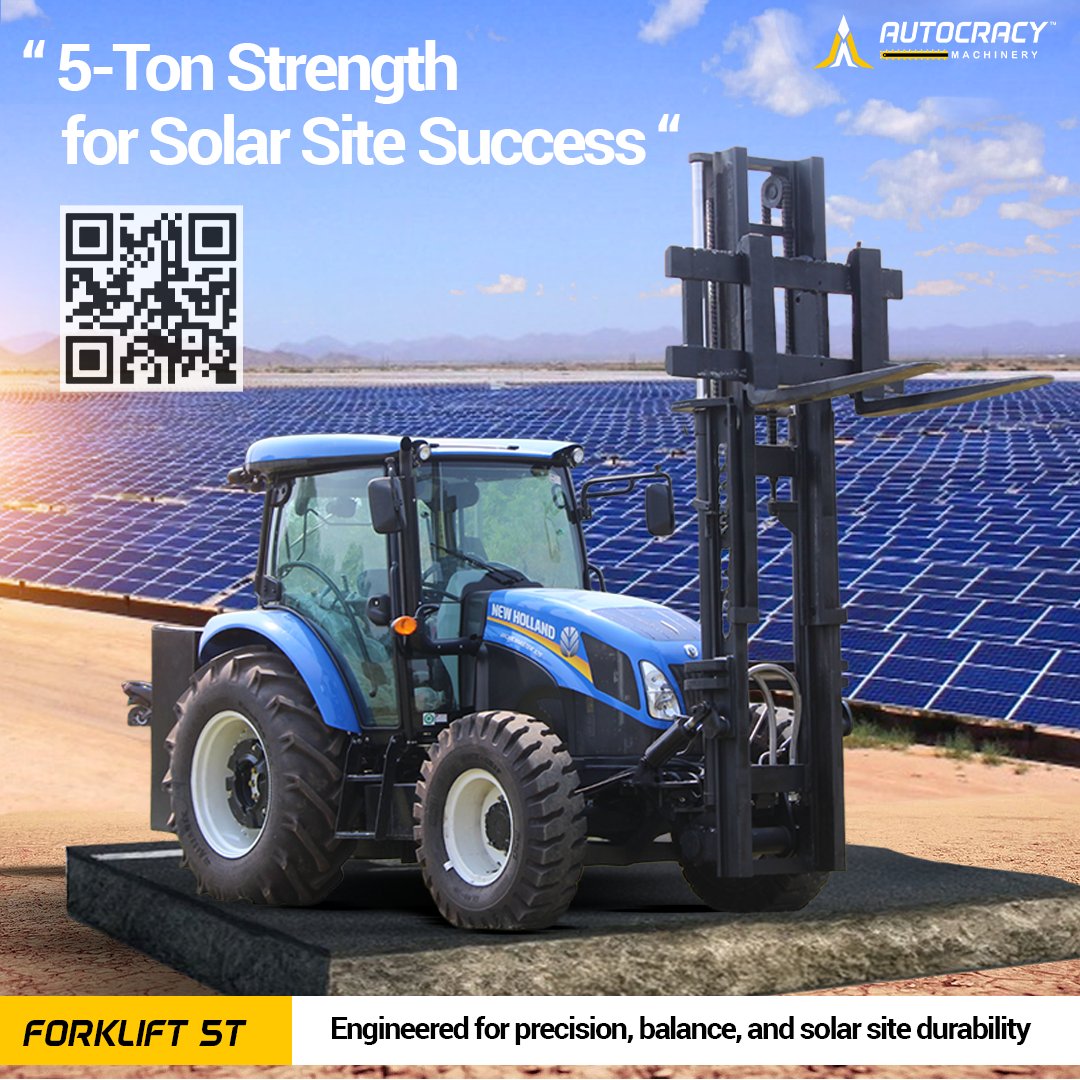 aceautocracy's tweet photo. Power Up Your Solar Projects with Forklift 5T
Designed to handle the toughest lifting works on solar sites, this tractor-supported forklift brings unmatched strength, stability, and efficiency right.

#Forklift5T #SolarSupportVehicle #AutocracyMachinery https://t.co/tHlMpZehKC
