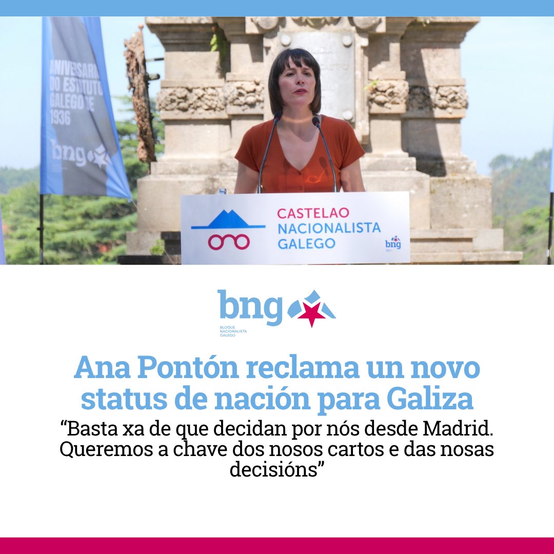 BNG - Bloque Nacionalista Galego (@obloque) on Twitter photo ▶️ Ana Pontón (<a href="/anaponton/">Ana Pontón</a>) reclama un novo status de nación para Galiza
▶️ “Basta xa de que decidan por nós desde Madrid. Queremos a chave dos nosos cartos e das nosas decisións”
f.mtr.cool/kwjewvtepj ▶️ Ana Pontón (<a href="/anaponton/">Ana Pontón</a>) reclama un novo status de nación para Galiza
▶️ “Basta xa de que decidan por nós desde Madrid. Queremos a chave dos nosos cartos e das nosas decisións”
f.mtr.cool/kwjewvtepj