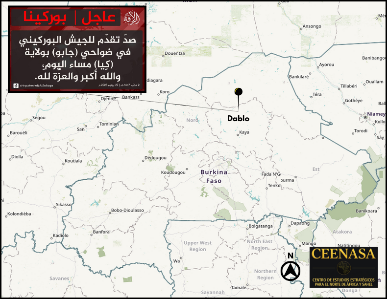Centre498274's tweet photo. #BURKINA FASO 🇧🇫
On Fri, June 27, the #JNIM claimed to have pushed back the Burkinabe army, on the outskirts of #Dablo, #Kaya province. https://t.co/hJZN4hix5W