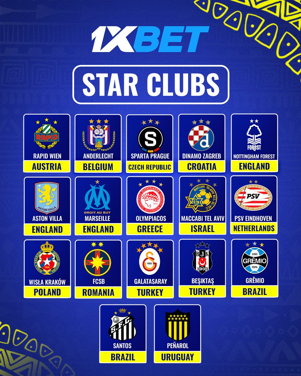 1xbetgm's tweet photo. 🌟 Star Clubs of World Football 🌍

These stars aren’t just for show — they represent legacy, dominance &amp; glory 🏆

From Europe to South America, legends live on ⚽️
👇 Who else belongs on this elite list?

#xBet #StarClubs #FootballHeritage #ClubLegends #Champions https://t.co/NyRWsdu12a