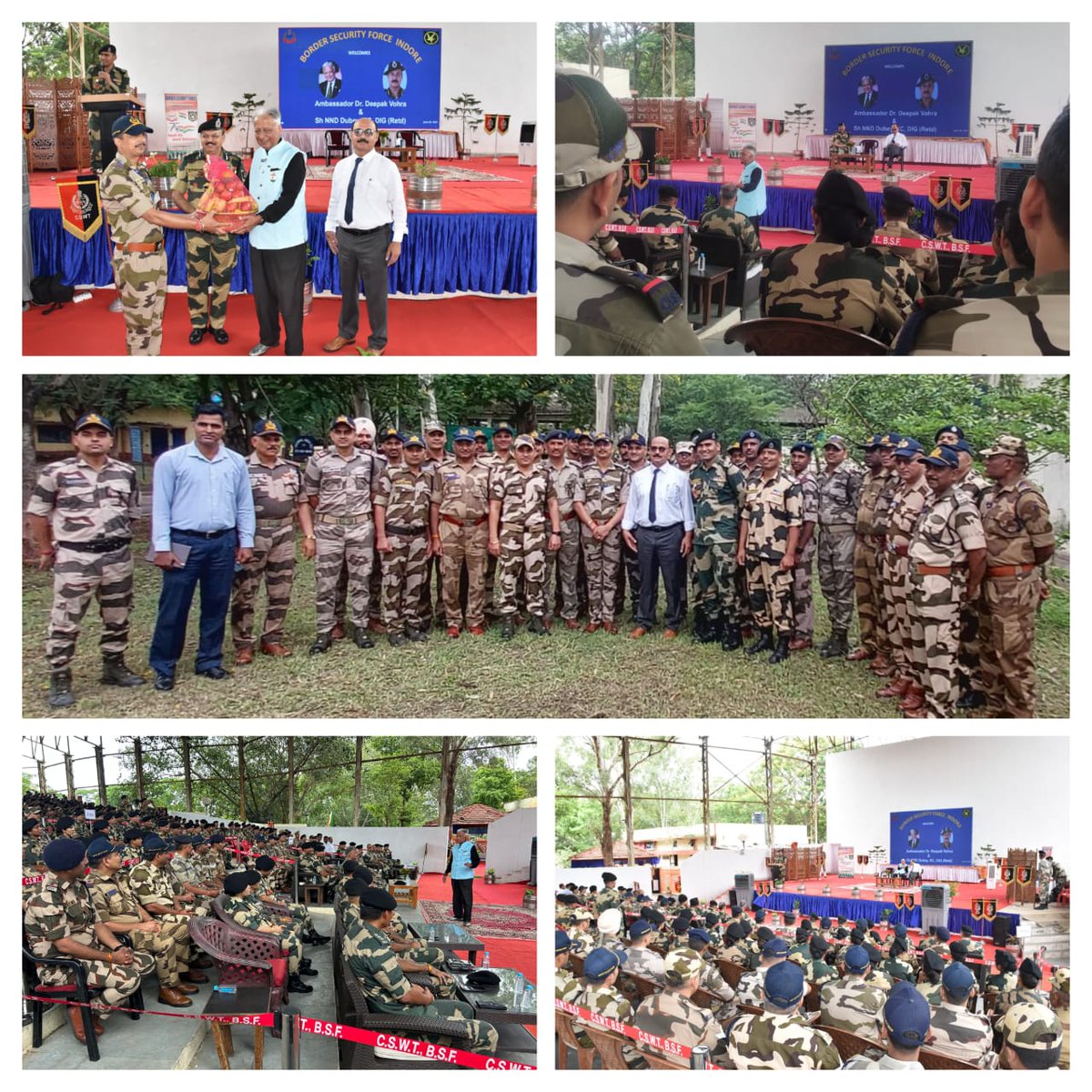 CISFAirport's tweet photo. #CISF #ASGIndore &amp; @BSF_India co-hosted a motivational session at @BSF_CSWT, featuring Dr. Deepak Vohra (Ex-Ambassador to #Armenia) &amp; Sh. N.N.D. Dubey (Ret DIG BSF). Both dignitaries shared their invaluable experiences &amp; motivational insights, resonating with personnel @CISFHQrs https://t.co/z0Gt8OPgS2