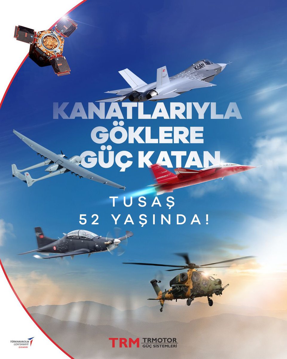 TRMOTOR Güç Sistemleri (@trmotor) on Twitter photo Savunma sanayiimizin öncülerinden <a href="/TUSAS_TR/">Türk Havacılık Uzay Sanayii</a>’nin 52. yılını kutlamaktan gurur duyuyoruz!
TRMOTOR olarak, ortak vizyonla gök vatandaki yerimizi daha da güçlendirmek için var gücümüzle çalışmaya devam edeceğiz.
#TUSAS52Yaşında
#TRM
#TRMOTOR Savunma sanayiimizin öncülerinden <a href="/TUSAS_TR/">Türk Havacılık Uzay Sanayii</a>’nin 52. yılını kutlamaktan gurur duyuyoruz!
TRMOTOR olarak, ortak vizyonla gök vatandaki yerimizi daha da güçlendirmek için var gücümüzle çalışmaya devam edeceğiz.
#TUSAS52Yaşında
#TRM
#TRMOTOR