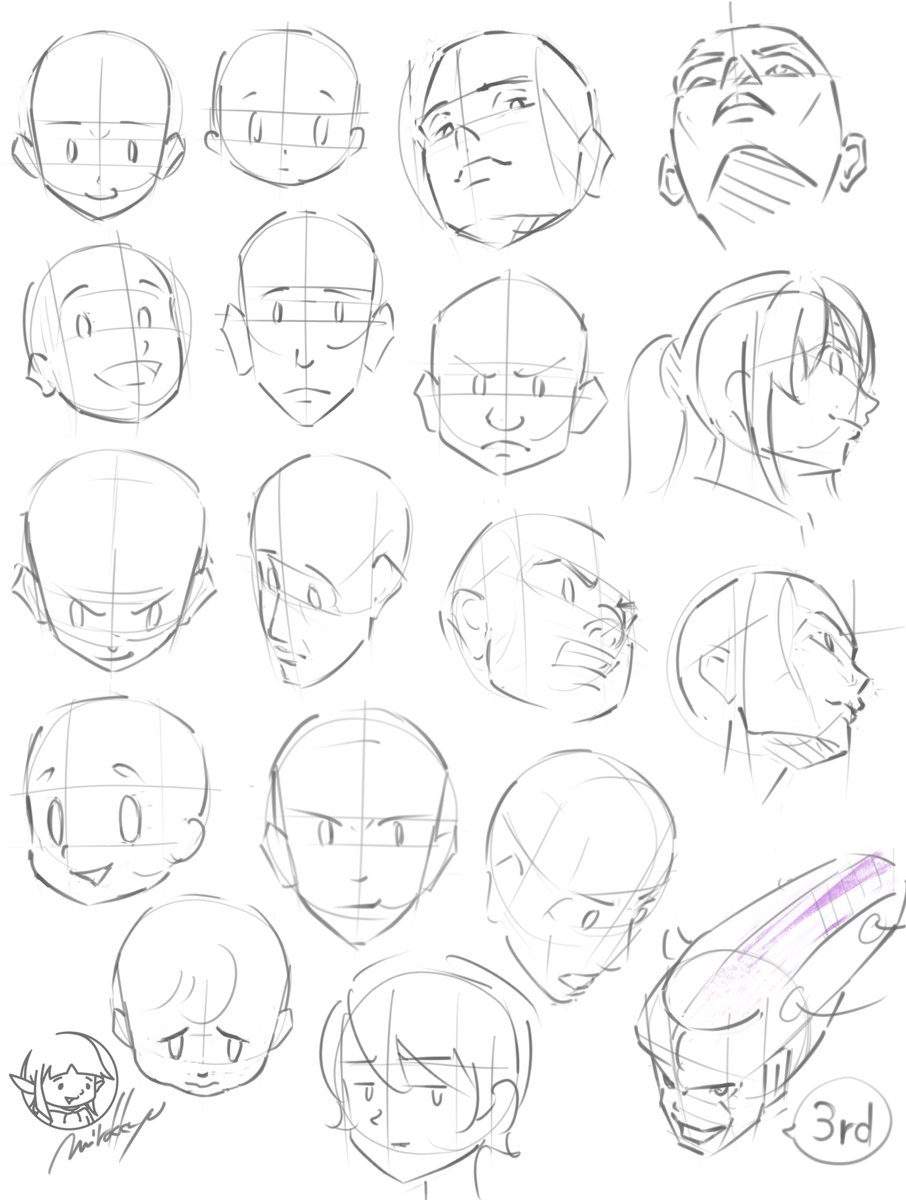mirokkyu's tweet image. シンプルな顔の練習✏️

#スケッチ #クロッキー