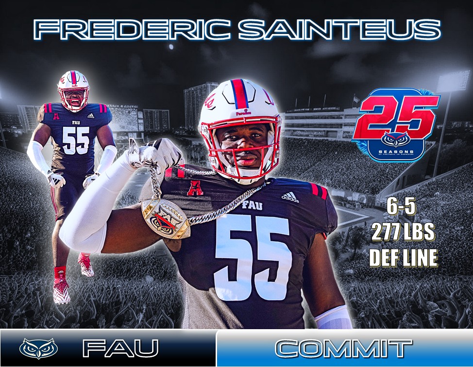 FAU Owls Nest (@fau_owls_nest) on Twitter photo 📢 CONGRATS to 6-5, 277 lbs DL <a href="/Fredericbs55/">Frederic</a> of <a href="/SJNCeltics/">St. John Neumann HS</a> on his commitment to Coach <a href="/ZKittley/">Zach Kittley</a> and <a href="/FAUFootball/">Florida Atlantic Football</a>! Chose the Owls over #FIU and others. WELCOME to Parad🌴se Frederic! #FAU 🏈🦉👌 📢 CONGRATS to 6-5, 277 lbs DL <a href="/Fredericbs55/">Frederic</a> of <a href="/SJNCeltics/">St. John Neumann HS</a> on his commitment to Coach <a href="/ZKittley/">Zach Kittley</a> and <a href="/FAUFootball/">Florida Atlantic Football</a>! Chose the Owls over #FIU and others. WELCOME to Parad🌴se Frederic! #FAU 🏈🦉👌