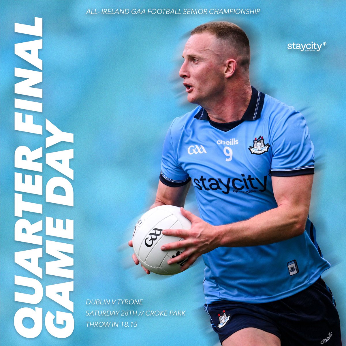 Best of luck to the Dublin Senior Footballers as they take on Tyrone this evening in the All-Ireland Quarter Final! 

Let’s get behind the boys in blue 💪💙

Throw-in: 18:15, Croke Park

Up the Dubs! 💙🔵 🏐

#COYBIB #UpTheDubs
