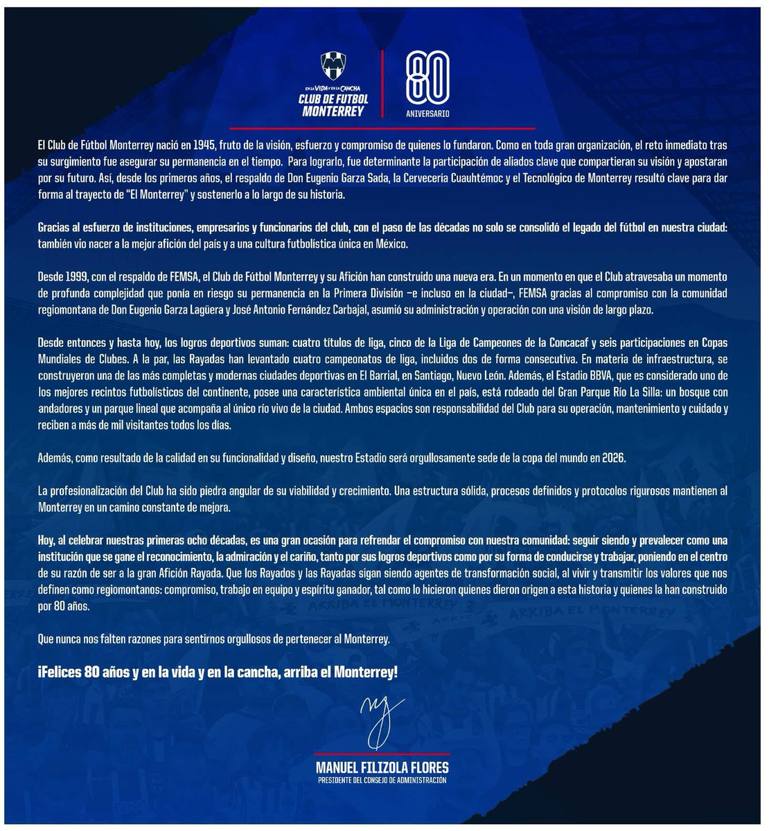 Felices #80CFM a todos los #Rayados En La Vida y En La Cancha. 

¡Arriba el Monterrey!