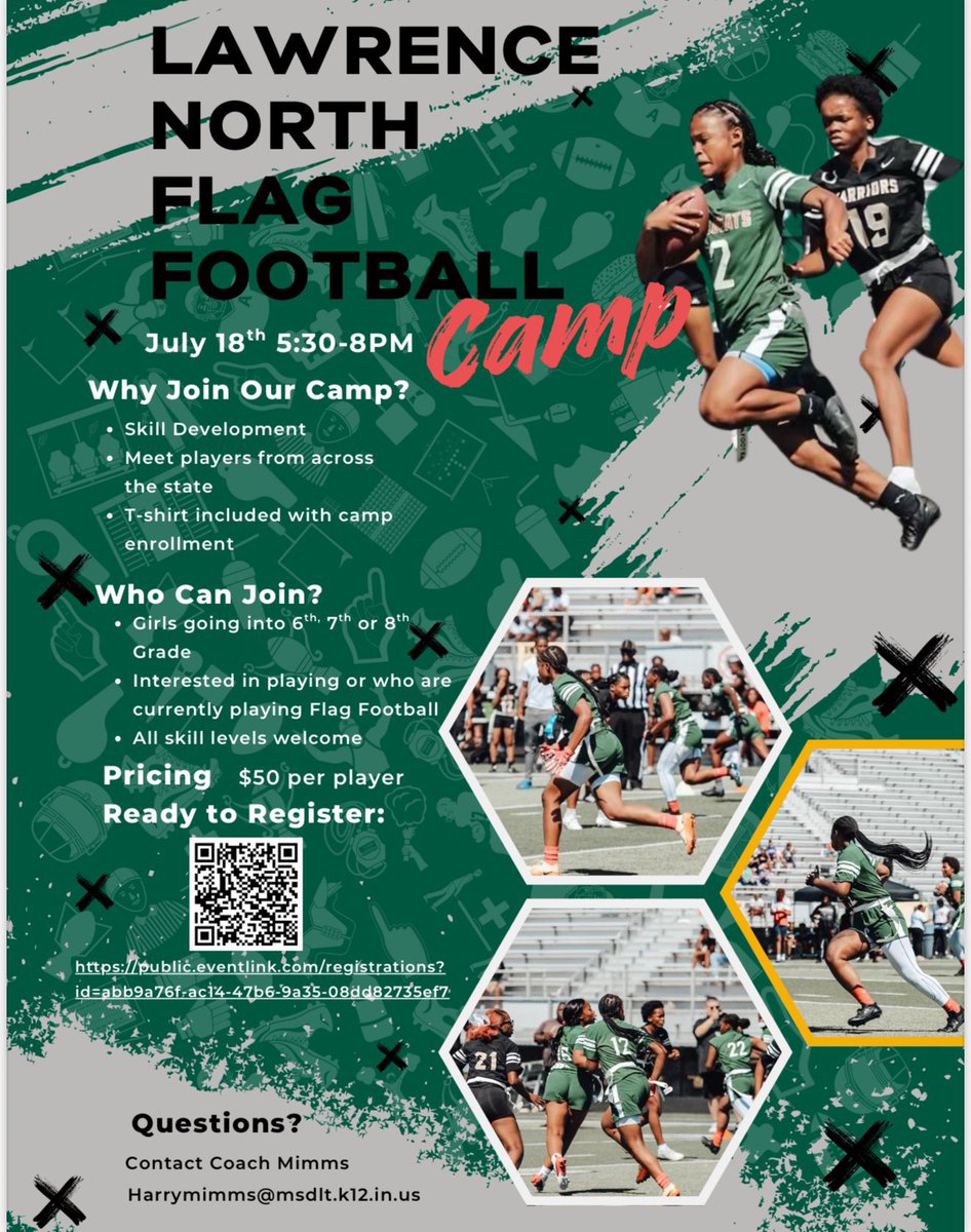 LN Girls Flag Football (@lngflagfb) on Twitter photo Our camp is coming up soon. If you’re in the 6th, 7th, or 8th grade this fall, sign up for our camp to improve your skills and compete against competitors!
<a href="/ltgoodnews/">LT Schools</a> <a href="/lnwildcats/">LN Wildcats</a> <a href="/LNGB_Coach/">Coach Stephen Thomas</a> <a href="/FCVWildcats/">Fall Creek Valley MS</a> <a href="/MaryCastleElem/">Mary Castle Elem</a> <a href="/BelzerBears/">Belzer Middle School</a> <a href="/coltscommunity/">Colts Community</a> <a href="/KyleNeddenriep/">Kyle Neddenriep</a> Our camp is coming up soon. If you’re in the 6th, 7th, or 8th grade this fall, sign up for our camp to improve your skills and compete against competitors!
<a href="/ltgoodnews/">LT Schools</a> <a href="/lnwildcats/">LN Wildcats</a> <a href="/LNGB_Coach/">Coach Stephen Thomas</a> <a href="/FCVWildcats/">Fall Creek Valley MS</a> <a href="/MaryCastleElem/">Mary Castle Elem</a> <a href="/BelzerBears/">Belzer Middle School</a> <a href="/coltscommunity/">Colts Community</a> <a href="/KyleNeddenriep/">Kyle Neddenriep</a>