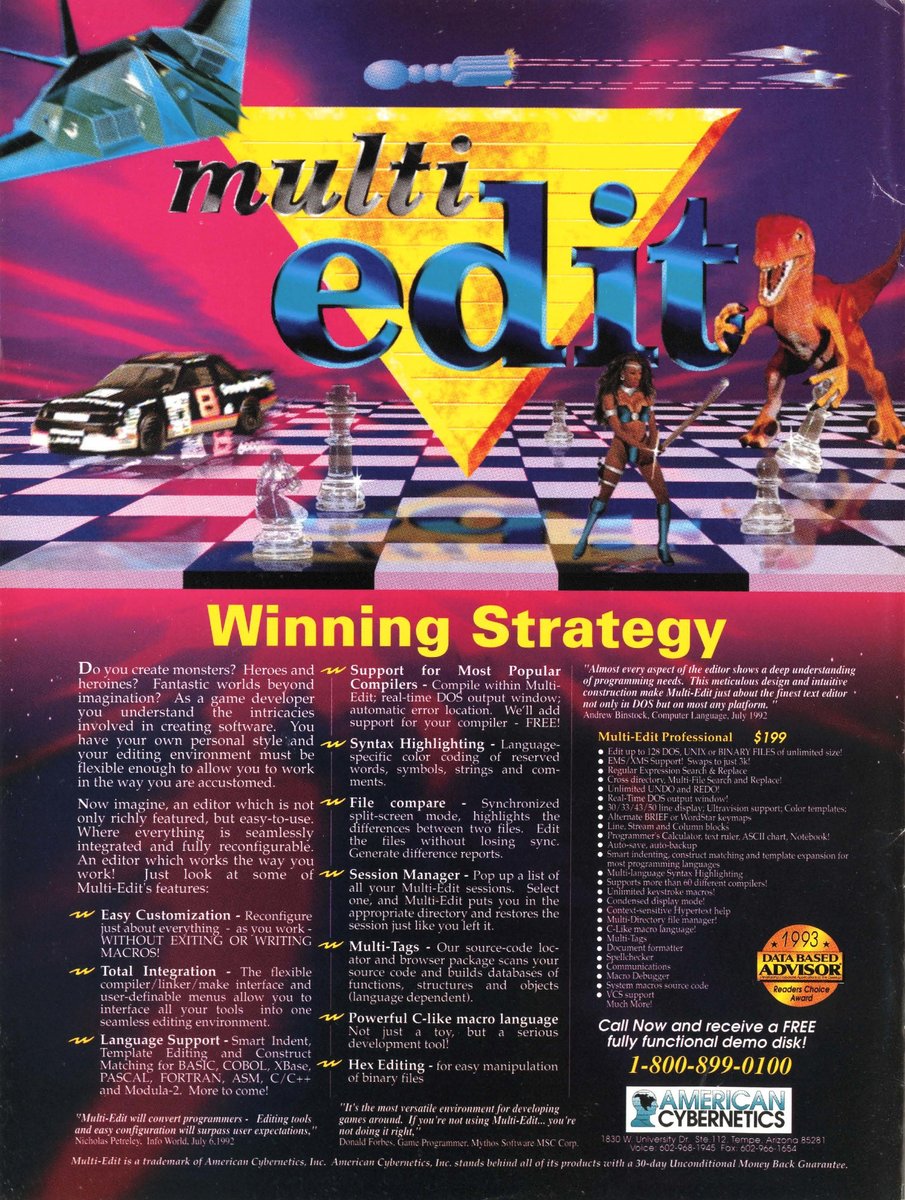 GameHistoryOrg's tweet image. VGHF went back and rescanned the early issues of Game Developer magazine to make sure we captured all the early ads for development tools that you never saw anywhere else. For example: This absolutely wild ad for a code editing tool called MULTI-EDIT: archive.gamehistory.org/item/60eb40ac-…