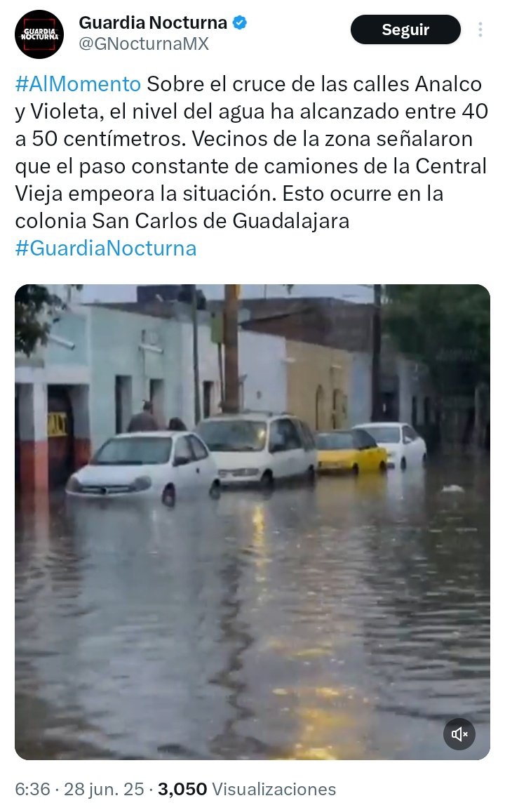 Hace 3 años, <a href="/EnriqueAlfaroR/">Enrique Alfaro</a> y el SIAPA anunciaban, soberbios como siempre, que iniciaban las obras del colector pluvial San Carlos, para mitigar inundaciones en esa colonia. Una mentira más. Es un error querer resolver las inundaciones en la zona más baja.