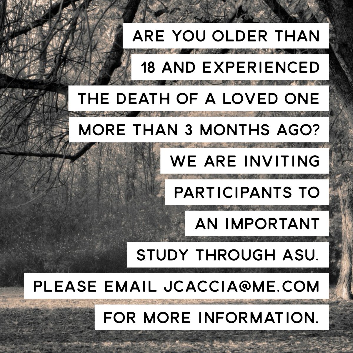 Joanne Cacciatoreⓥ (@dr_cacciatore) on Twitter photo This is such an important longitudinal study. Please share with others. Participation will help us gain valuable insights that will add to the scientific knowledge about grief and ultimately could inform better ways of supporting those who are grieving asupublicprograms.co1.qualtrics.com/jfe/form/SV_b8… This is such an important longitudinal study. Please share with others. Participation will help us gain valuable insights that will add to the scientific knowledge about grief and ultimately could inform better ways of supporting those who are grieving asupublicprograms.co1.qualtrics.com/jfe/form/SV_b8…