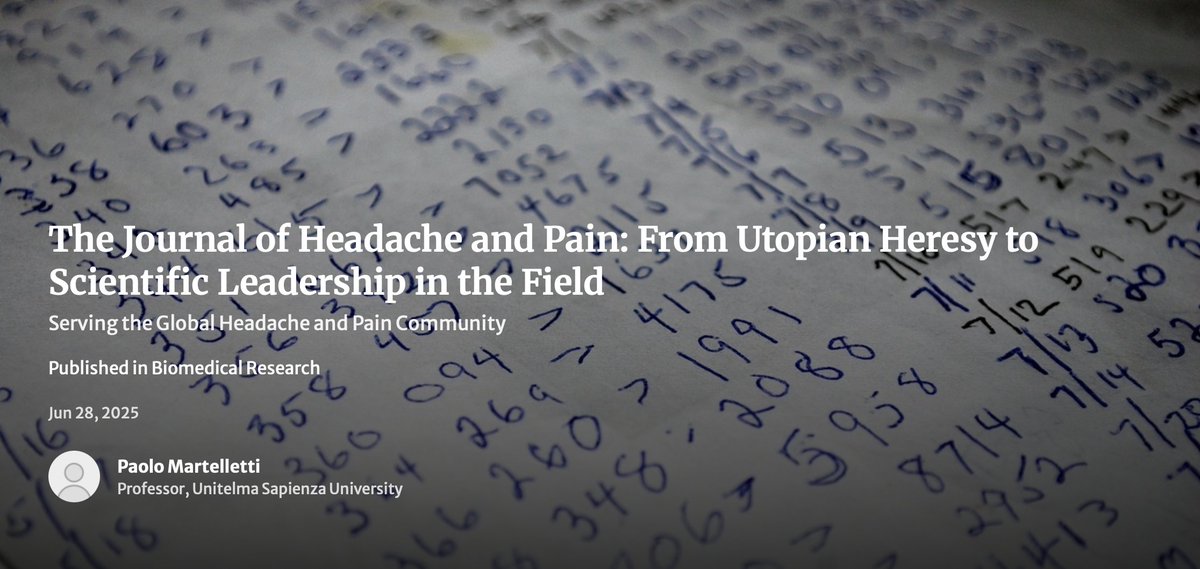Paolo Martelletti (@p_martelletti) on Twitter photo The Journal of Headache and Pain: From Utopian Heresy to Scientific Leadership in the Field   communities.springernature.com/posts/the-jour… The Journal of Headache and Pain: From Utopian Heresy to Scientific Leadership in the Field   communities.springernature.com/posts/the-jour…