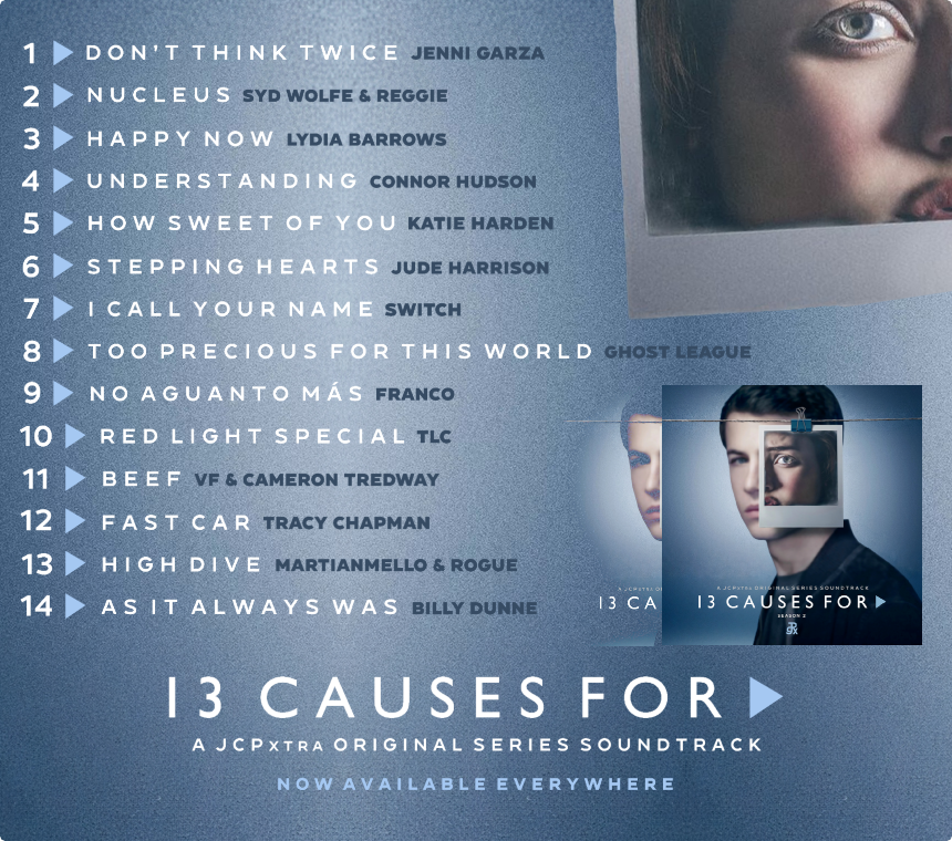 Check out the phenomenal track list to <a href="/13CausesFor/">13 Causes For</a>: Season 2 (A <a href="/JCPXtra/">JCPx</a> Original Series Soundtrack) — featuring new songs by your favorite artists and some all-time classics — out now! jcrecs.lnk.to/13C4S2sdtrk