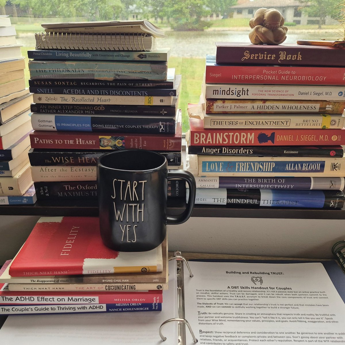 wisemindlife's tweet photo. Weekend view as I touch up final manuscript for the DBT Skills Workbook for ADHD Adults. #dbt #dbtskills #adhd #adhdadults #mindfulness #wisemind #community #TherapistsConnect