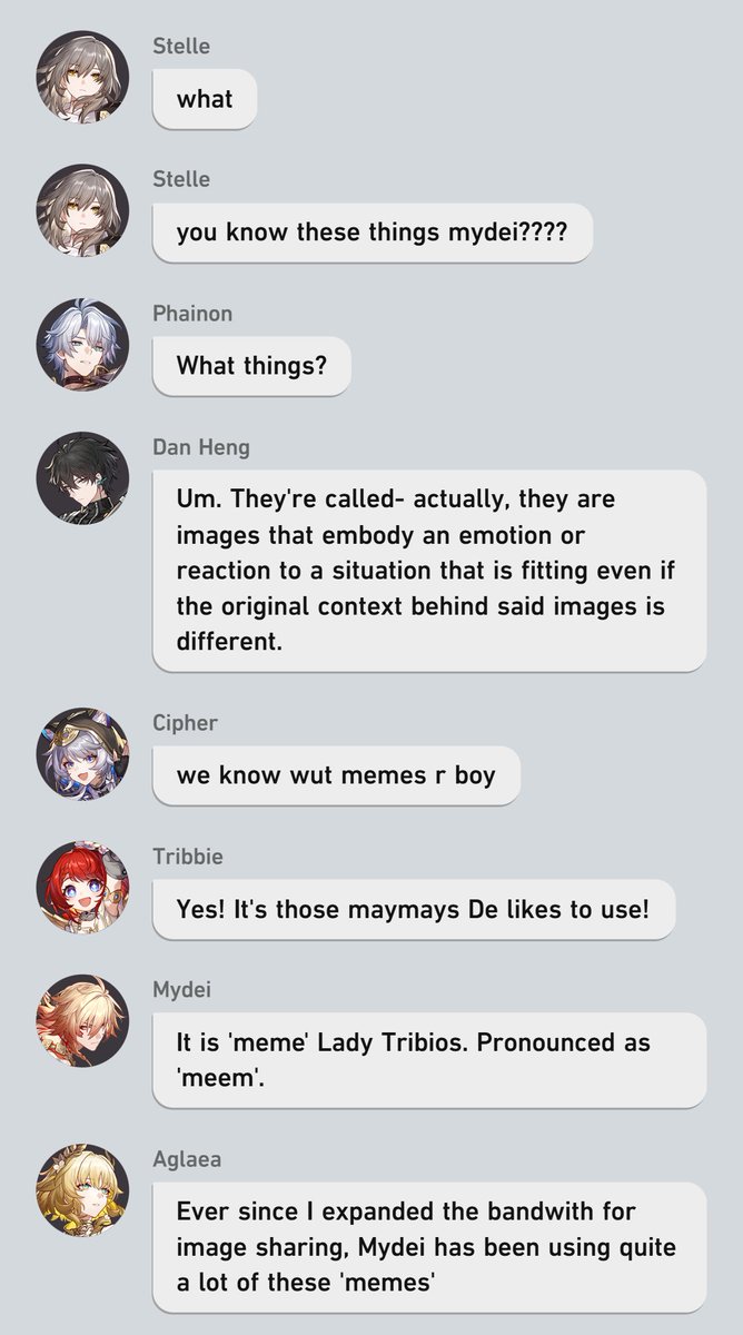 kittensrawrrawr's tweet photo. A deeply unserious HSR chatfic feat. Mydei introducing memes to the rest of the Heirs

#phaidei #myphai 

1. https://t.co/rjUkzqVH8r
