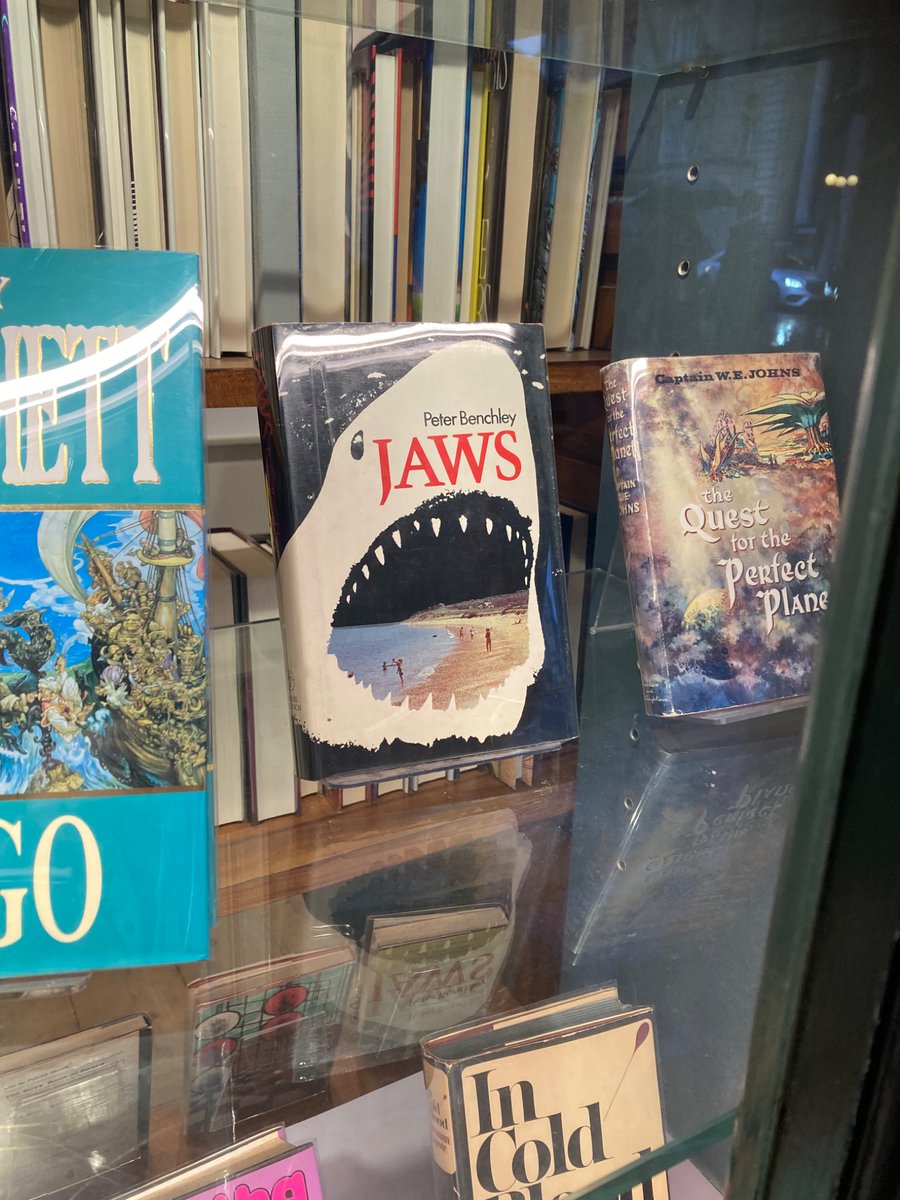 lfchistorical's tweet photo. I passed by Maggs Brothers rare book dealers in London’s Mayfair back in December &amp; spied this first edition of #Jaws by Peter Benchley. This is the kind of shop I could spend time (and money) in #Maggs #London #Books https://t.co/Jr0LXmJSwd